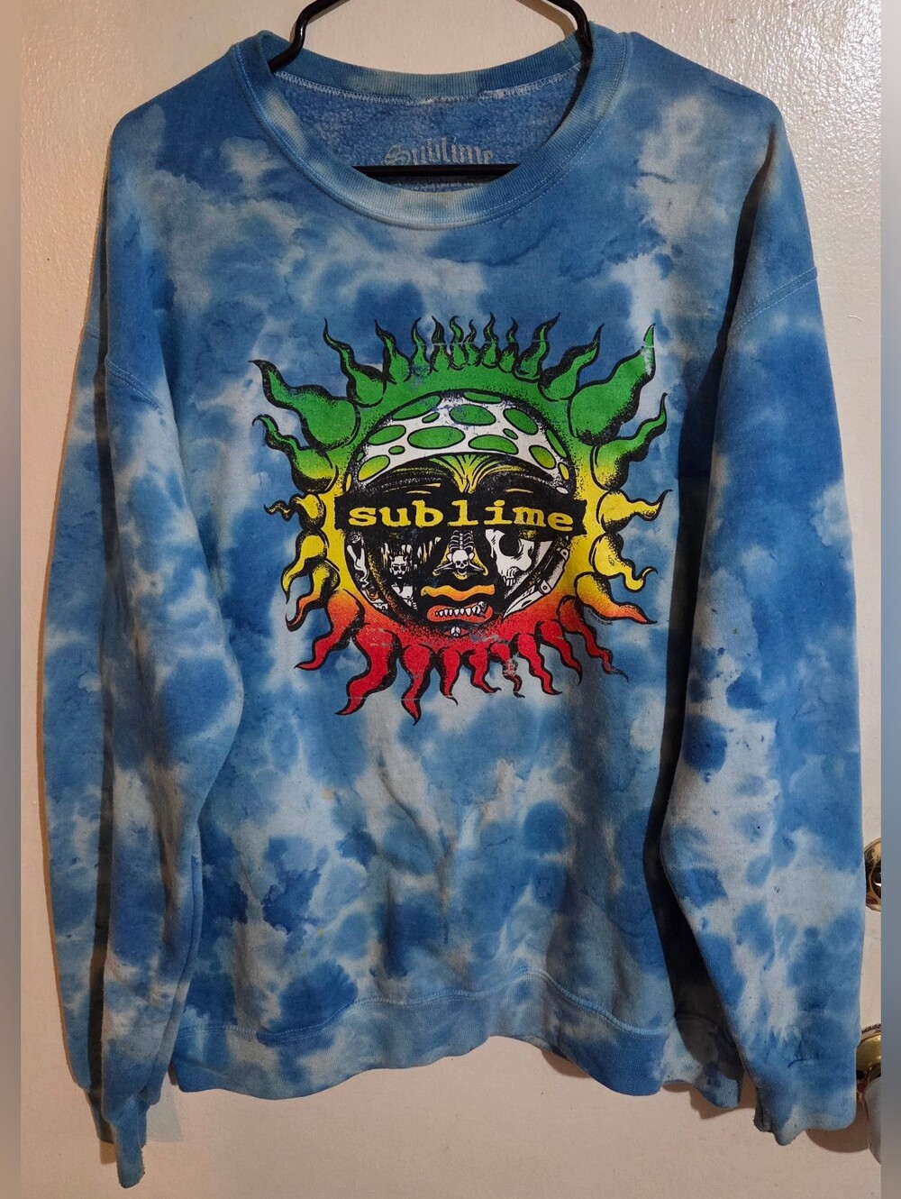 Sublime Blue Tie-Dye Sun Logo Crewneck Pullover Sweatshirt Size L